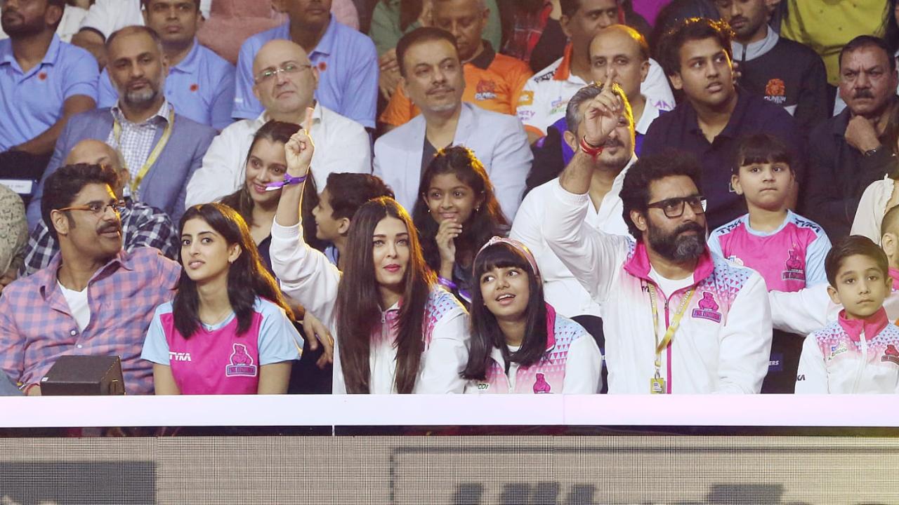 Along with Aishwarya, Navya and Aaradhya, Abhishek was accompanied by Bollywood actor, Sikander Kher at the stands. 